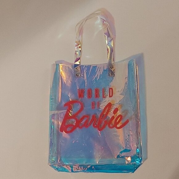 World of Barbie TOUR Tote Bag NWT Iridescent Pink Shopper Tote Holographic - Picture 1 of 4